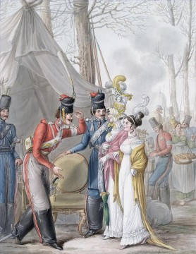 women Painting - Courteous Scene Cossacks Offering the Armchair to Parisian Women Georg Emanuel Opiz caricature